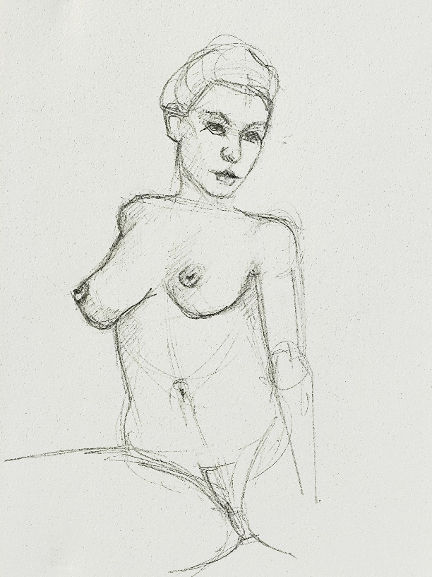 Nu féminin dessiné au crayon à papier sur bloc de dessin