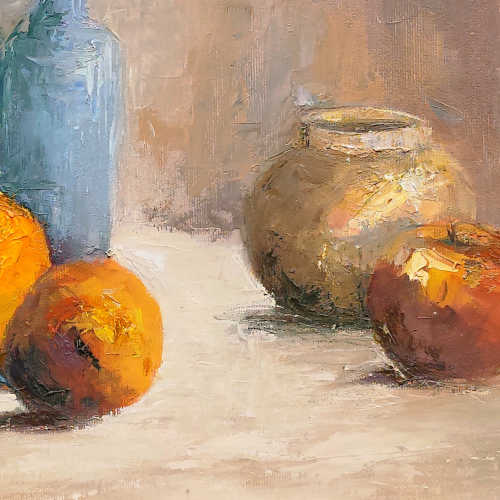 Les ^pommes huile sur toile - Mich